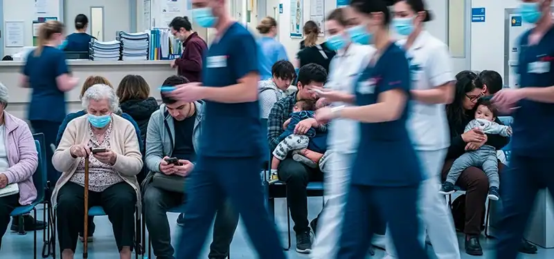Sick patients with respiratory illnesses wait in the hospital waiting room.